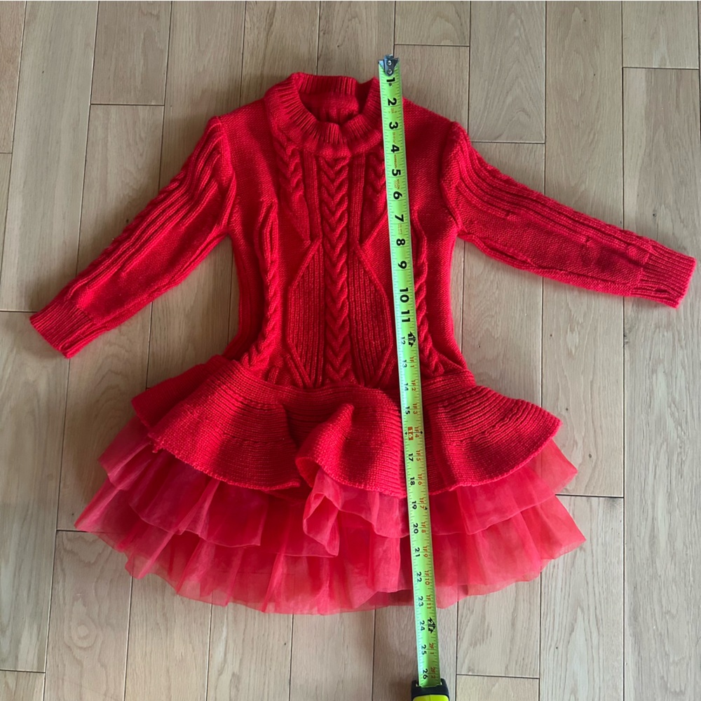 Red Knit Dress with Ruffled Skirt size 5 - Picture 6 of 7